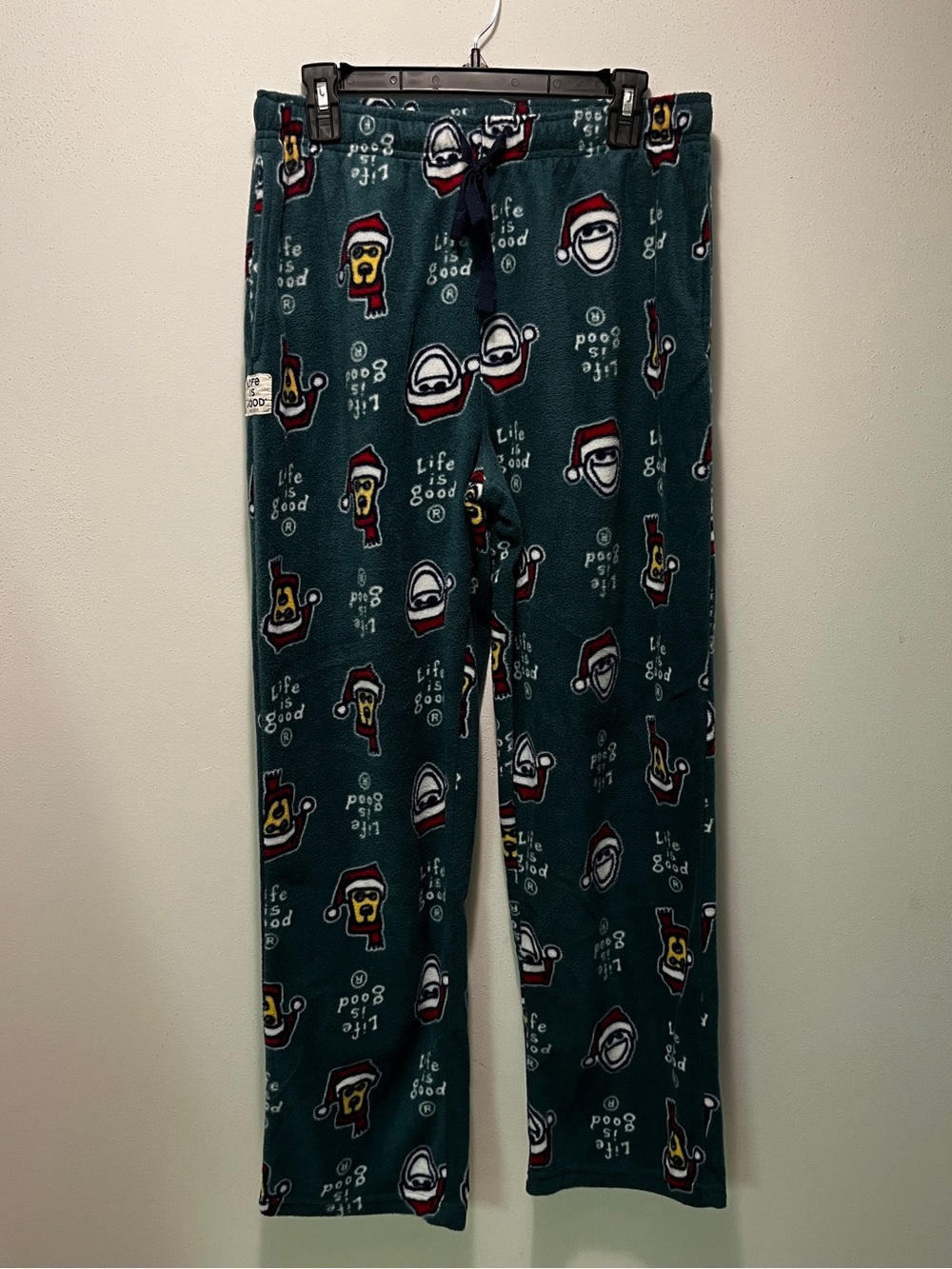 Life Is Good Teal Fleece Holiday Joggers with Santa & Character Print